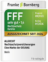 Rechtsschutztest Familie - hervorragend Franke und Bornberg Rating Rechtsschutzversicherung