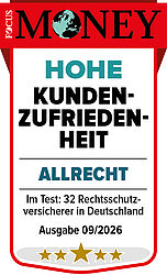 Rechtsschutztest: Hohe Kundenzufriedenheit, ausgezeichnet mit 5 Sternen! Focus Money Hohe Kundenzufriedenheit 2026